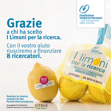 «Limoni per la ricerca»: 240mila euro per finanziare 8 scienziati