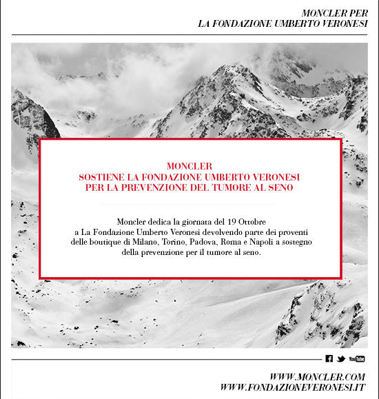 Moncler sostiene la Fondazione Veronesi per la prevenzione del tumore al seno
